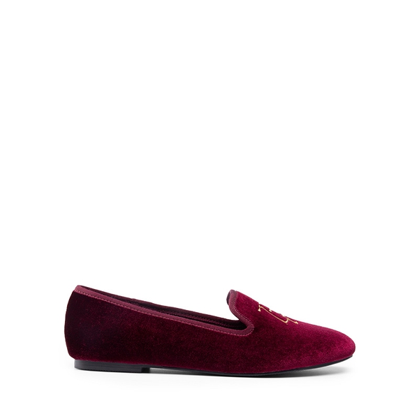 Velvet Embroidery Flats - RED WINE GOLD - 1